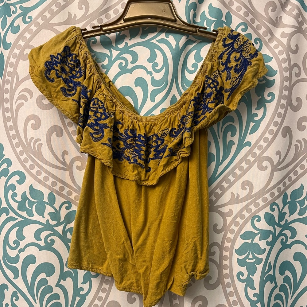 Mustard off shoulder crop top